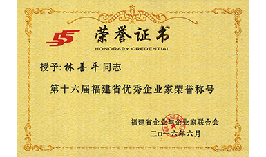 虹潤公司董事長林善平榮獲第十六屆福建省優(yōu)秀企業(yè)家榮譽稱號